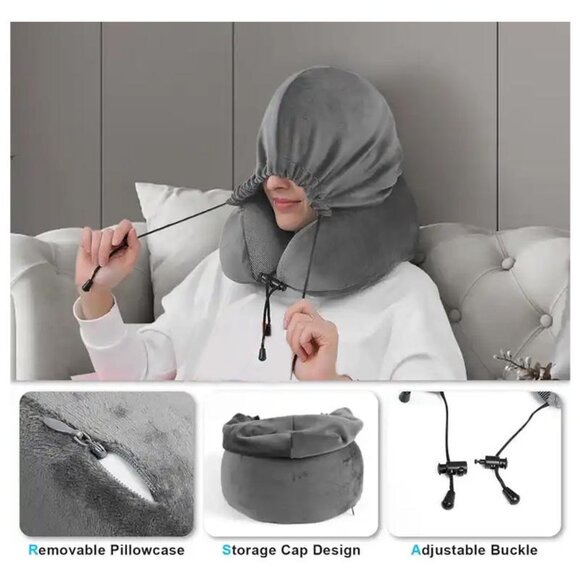neck support U shaped hooded travel pillow for airplane1 Set - Picture 3 of 15